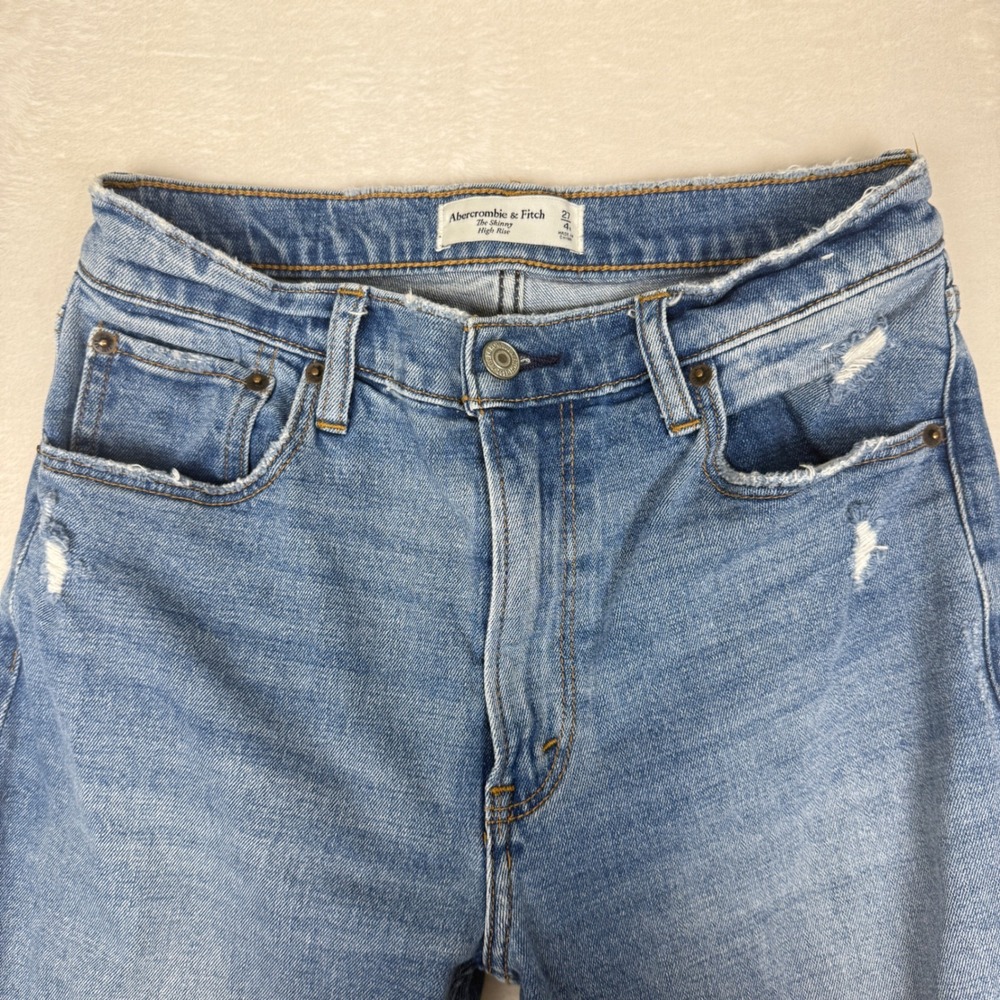 Abercrombie & Fitch High Rise Straight Leg Jeans Light Wash Distressed Size 27 - Picture 2 of 7